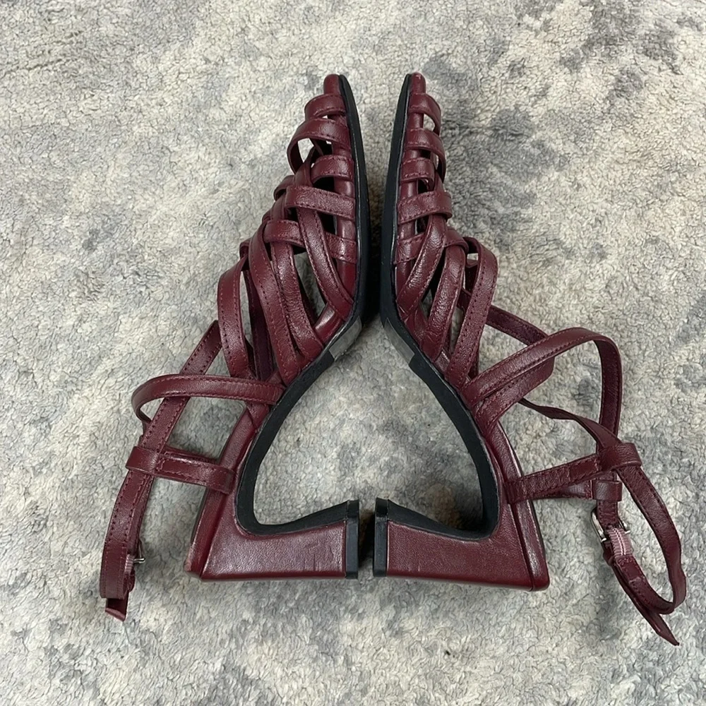 Seychelles Charter Leather Cross Cross Strappy Cage Sandals Chunky Heel Sz 6